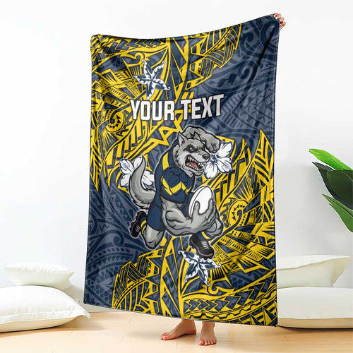 Personalised North Queensland Cowboys Blanket Polynesian Tribal Pattern With Rugby Bull Mascot Art