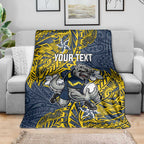 Personalised North Queensland Cowboys Blanket Polynesian Tribal Pattern With Rugby Bull Mascot Art