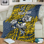 Personalised North Queensland Cowboys Blanket Polynesian Tribal Pattern With Rugby Bull Mascot Art