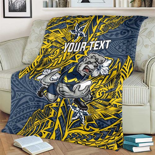 Personalised North Queensland Cowboys Blanket Polynesian Tribal Pattern With Rugby Bull Mascot Art