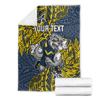 Personalised North Queensland Cowboys Blanket Polynesian Tribal Pattern With Rugby Bull Mascot Art