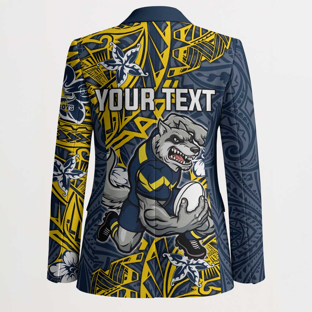 Personalised North Queensland Cowboys Blazer Polynesian Tribal Pattern With Rugby Bull Mascot Art