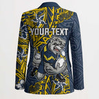 Personalised North Queensland Cowboys Blazer Polynesian Tribal Pattern With Rugby Bull Mascot Art