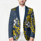Personalised North Queensland Cowboys Blazer Polynesian Tribal Pattern With Rugby Bull Mascot Art