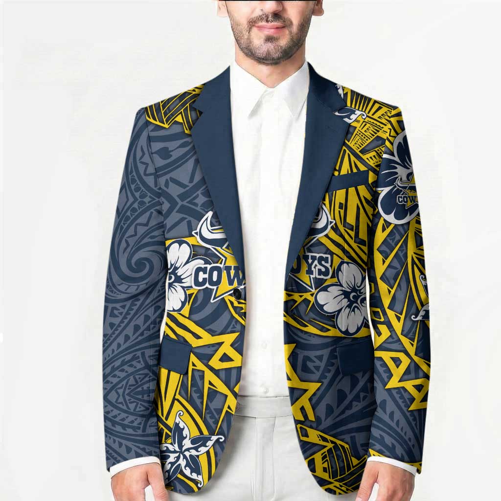 Personalised North Queensland Cowboys Blazer Polynesian Tribal Pattern With Rugby Bull Mascot Art