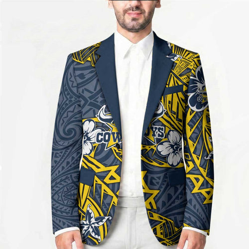 Personalised North Queensland Cowboys Blazer Polynesian Tribal Pattern With Rugby Bull Mascot Art