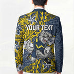 Personalised North Queensland Cowboys Blazer Polynesian Tribal Pattern With Rugby Bull Mascot Art