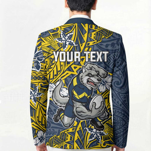 Personalised North Queensland Cowboys Blazer Polynesian Tribal Pattern With Rugby Bull Mascot Art