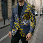 Personalised North Queensland Cowboys Blazer Polynesian Tribal Pattern With Rugby Bull Mascot Art