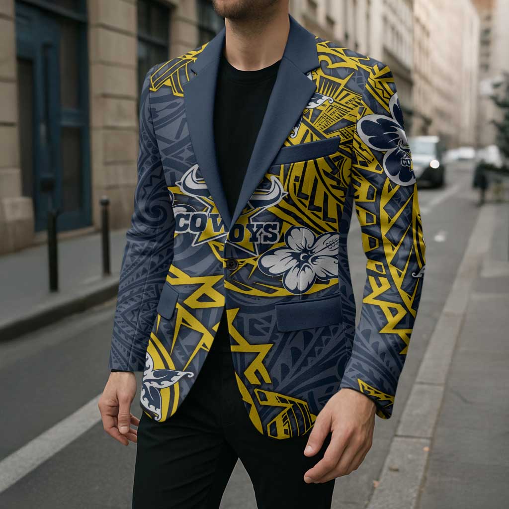 Personalised North Queensland Cowboys Blazer Polynesian Tribal Pattern With Rugby Bull Mascot Art