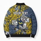 Personalised North Queensland Cowboys Bomber Puffer Jacket Polynesian Tribal Pattern With Rugby Bull Mascot Art