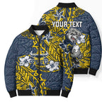 Personalised North Queensland Cowboys Bomber Puffer Jacket Polynesian Tribal Pattern With Rugby Bull Mascot Art