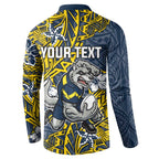 Personalised North Queensland Cowboys Button Sweatshirt Polynesian Tribal Pattern With Rugby Bull Mascot Art