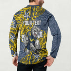 Personalised North Queensland Cowboys Button Sweatshirt Polynesian Tribal Pattern With Rugby Bull Mascot Art