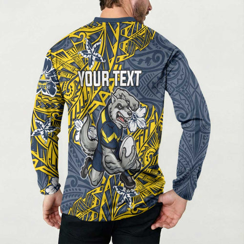 Personalised North Queensland Cowboys Button Sweatshirt Polynesian Tribal Pattern With Rugby Bull Mascot Art