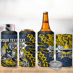 Personalised North Queensland Cowboys 4 in 1 Can Cooler Tumbler Polynesian Tribal Pattern With Rugby Bull Mascot Art