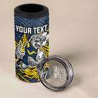 Personalised North Queensland Cowboys 4 in 1 Can Cooler Tumbler Polynesian Tribal Pattern With Rugby Bull Mascot Art