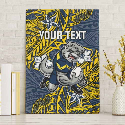 Personalised North Queensland Cowboys Canvas Wall Art Polynesian Tribal Pattern With Rugby Bull Mascot Art