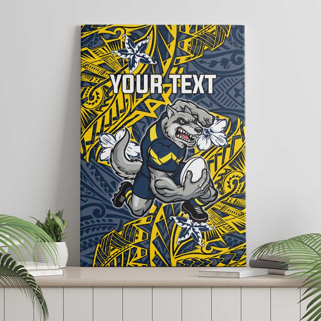 Personalised North Queensland Cowboys Canvas Wall Art Polynesian Tribal Pattern With Rugby Bull Mascot Art