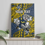 Personalised North Queensland Cowboys Canvas Wall Art Polynesian Tribal Pattern With Rugby Bull Mascot Art