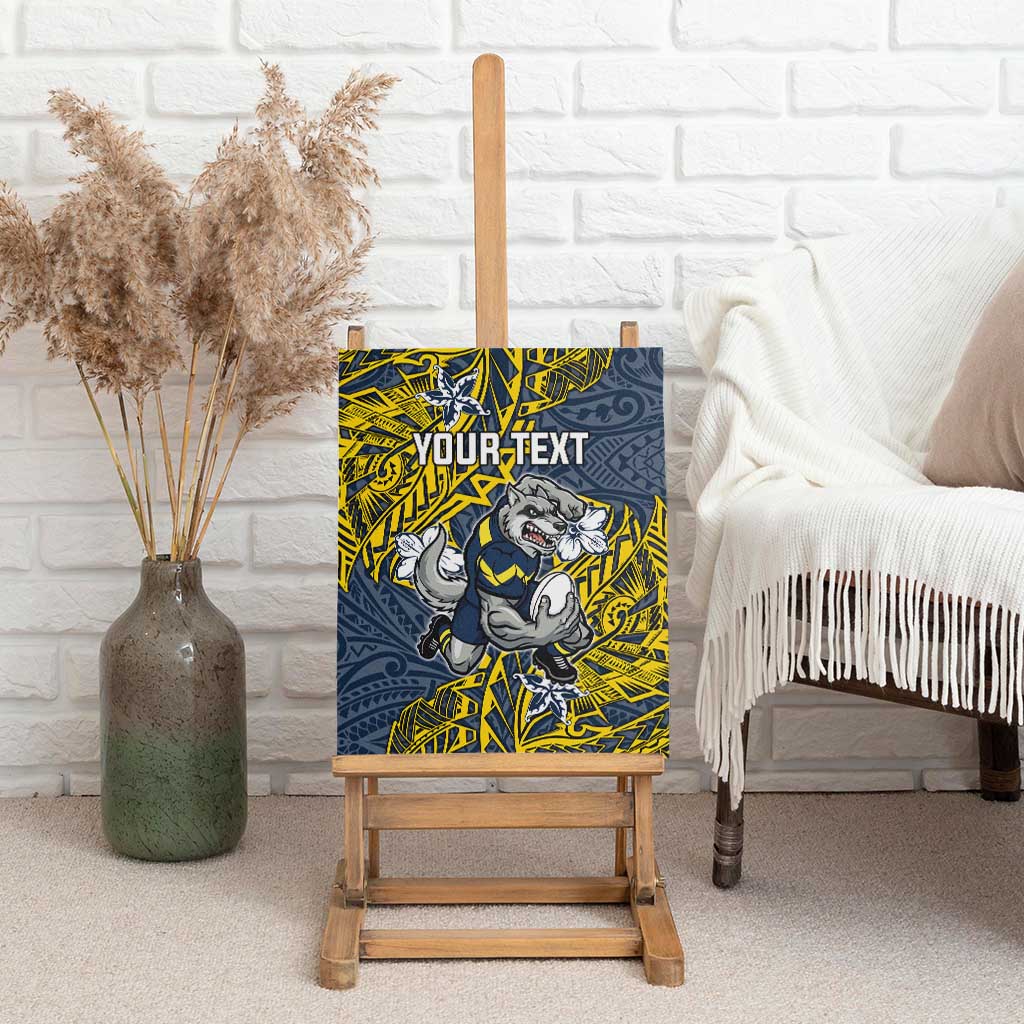 Personalised North Queensland Cowboys Canvas Wall Art Polynesian Tribal Pattern With Rugby Bull Mascot Art