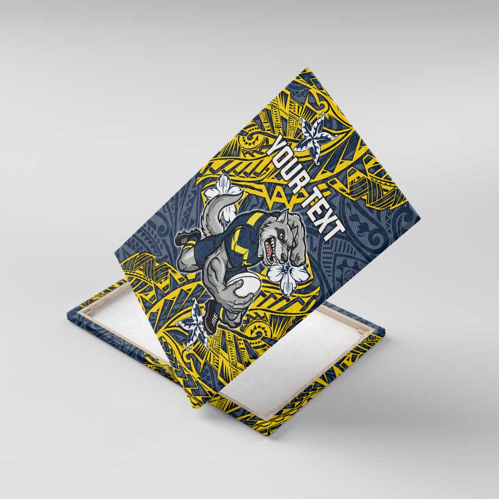 Personalised North Queensland Cowboys Canvas Wall Art Polynesian Tribal Pattern With Rugby Bull Mascot Art