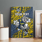 Personalised North Queensland Cowboys Canvas Wall Art Polynesian Tribal Pattern With Rugby Bull Mascot Art
