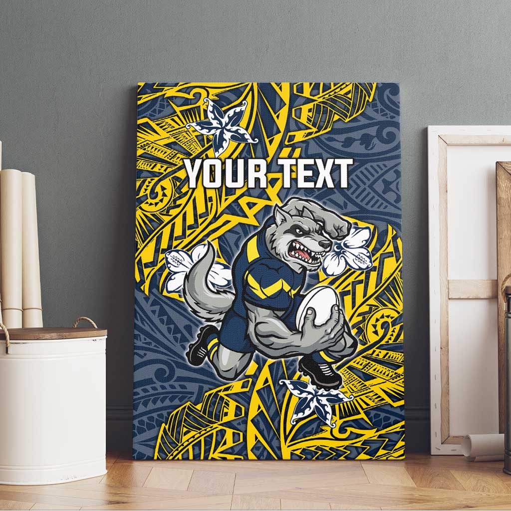 Personalised North Queensland Cowboys Canvas Wall Art Polynesian Tribal Pattern With Rugby Bull Mascot Art