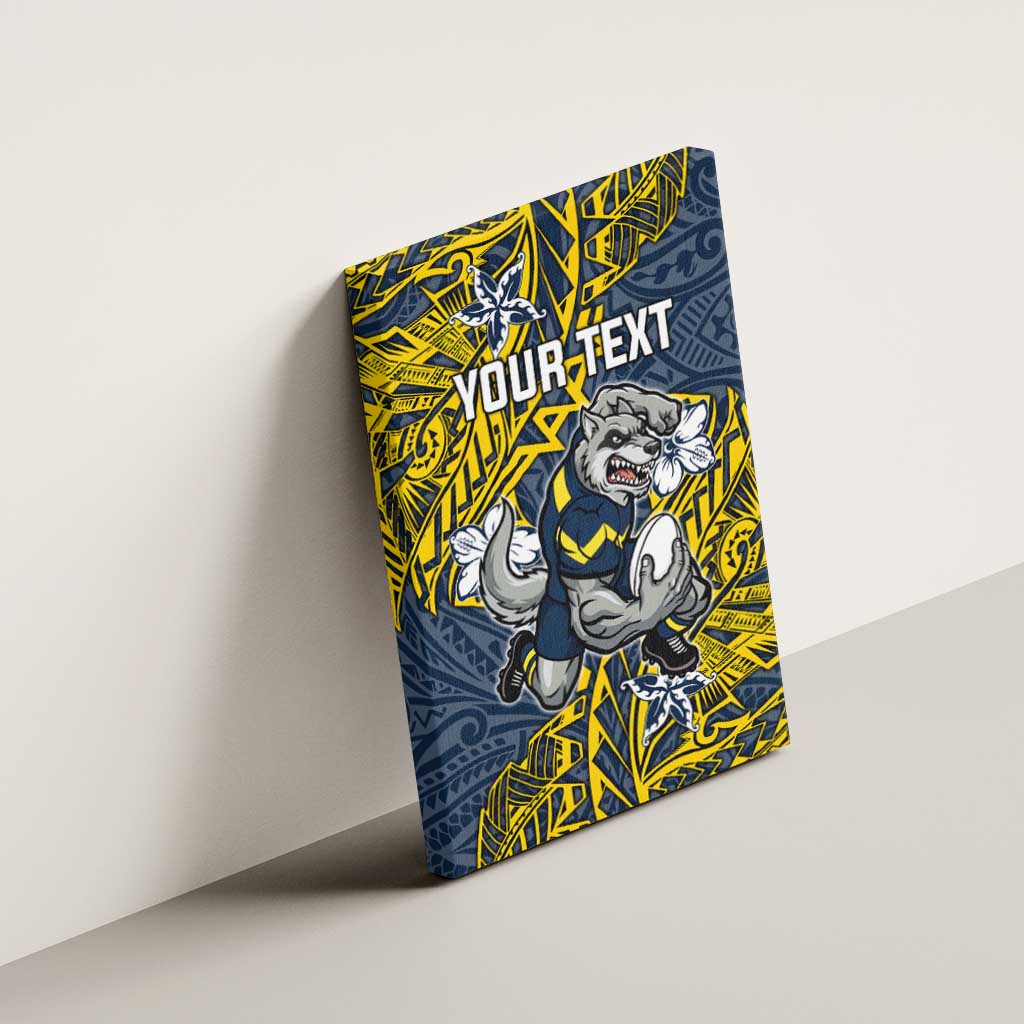 Personalised North Queensland Cowboys Canvas Wall Art Polynesian Tribal Pattern With Rugby Bull Mascot Art
