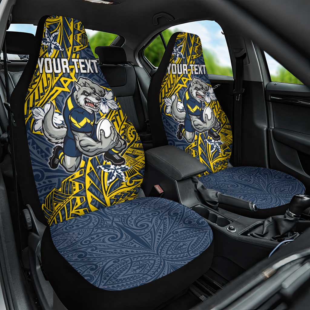 Personalised North Queensland Cowboys Car Seat Cover Polynesian Tribal Pattern With Rugby Bull Mascot Art
