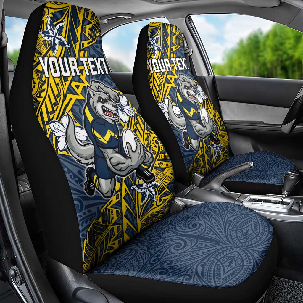 Personalised North Queensland Cowboys Car Seat Cover Polynesian Tribal Pattern With Rugby Bull Mascot Art