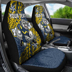 Personalised North Queensland Cowboys Car Seat Cover Polynesian Tribal Pattern With Rugby Bull Mascot Art