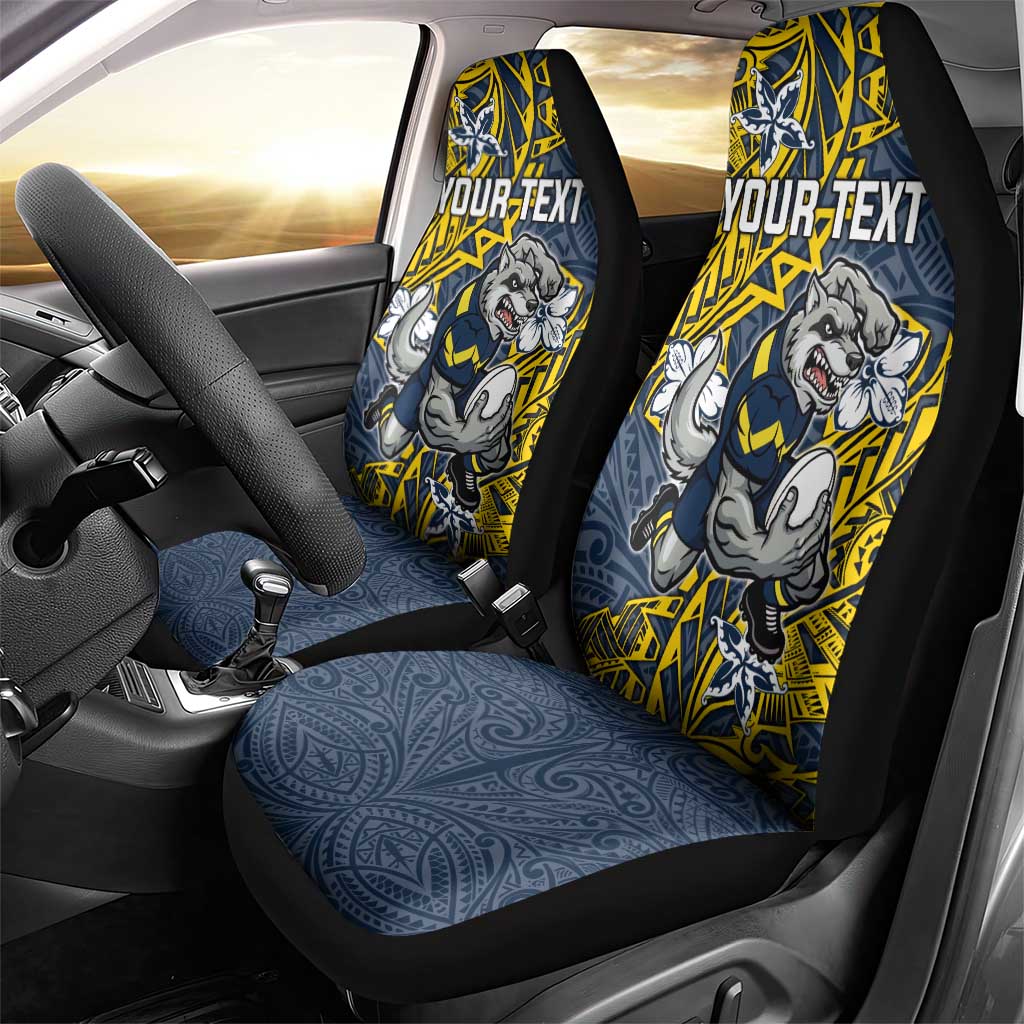 Personalised North Queensland Cowboys Car Seat Cover Polynesian Tribal Pattern With Rugby Bull Mascot Art