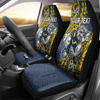 Personalised North Queensland Cowboys Car Seat Cover Polynesian Tribal Pattern With Rugby Bull Mascot Art