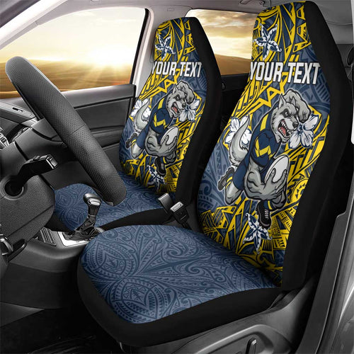 Personalised North Queensland Cowboys Car Seat Cover Polynesian Tribal Pattern With Rugby Bull Mascot Art