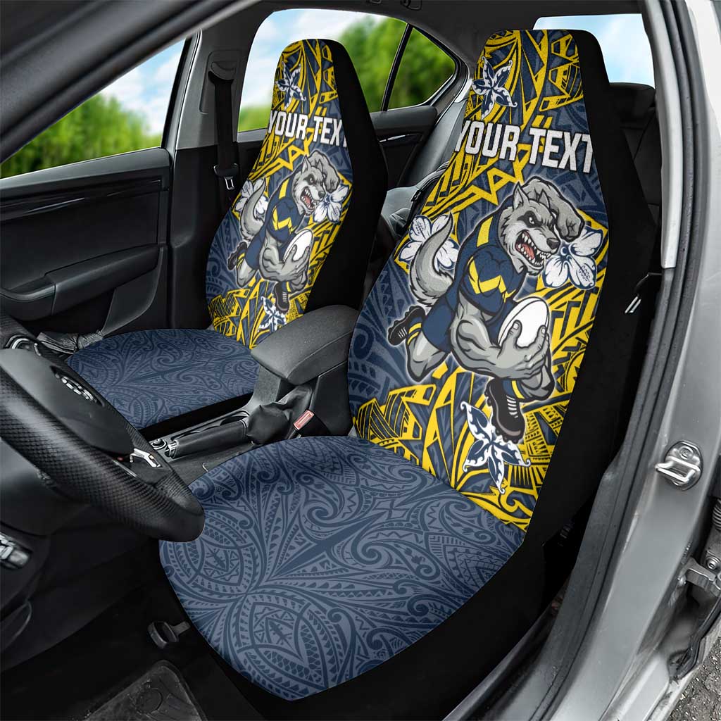 Personalised North Queensland Cowboys Car Seat Cover Polynesian Tribal Pattern With Rugby Bull Mascot Art