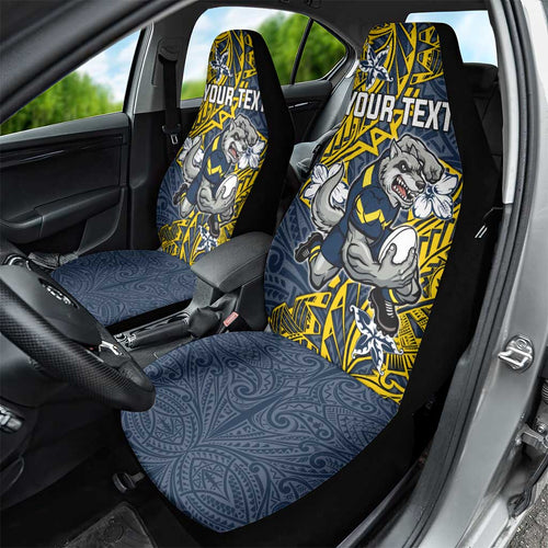 Personalised North Queensland Cowboys Car Seat Cover Polynesian Tribal Pattern With Rugby Bull Mascot Art