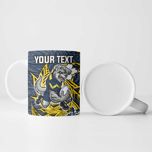 Personalised North Queensland Cowboys Ceramic Mug Polynesian Tribal Pattern With Rugby Bull Mascot Art
