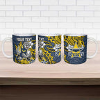 Personalised North Queensland Cowboys Ceramic Mug Polynesian Tribal Pattern With Rugby Bull Mascot Art
