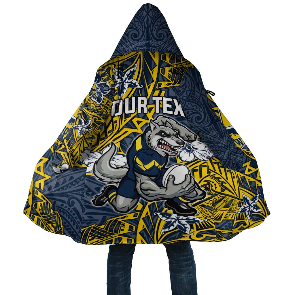 Personalised North Queensland Cowboys Cloak Polynesian Tribal Pattern With Rugby Bull Mascot Art