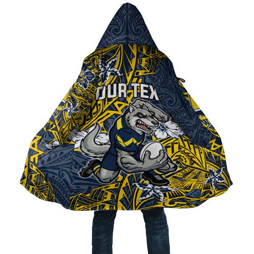 Personalised North Queensland Cowboys Cloak Polynesian Tribal Pattern With Rugby Bull Mascot Art