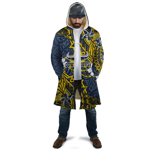 Personalised North Queensland Cowboys Cloak Polynesian Tribal Pattern With Rugby Bull Mascot Art