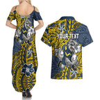Personalised North Queensland Cowboys Couples Matching Summer Maxi Dress and Hawaiian Shirt Polynesian Tribal Pattern With Rugby Bull Mascot Art