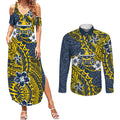 Personalised North Queensland Cowboys Couples Matching Summer Maxi Dress and Long Sleeve Button Shirt Polynesian Tribal Pattern With Rugby Bull Mascot Art