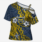 Personalised North Queensland Cowboys Cross Shoulder Shirt Polynesian Tribal Pattern With Rugby Bull Mascot Art