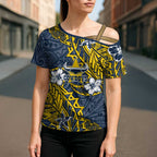 Personalised North Queensland Cowboys Cross Shoulder Shirt Polynesian Tribal Pattern With Rugby Bull Mascot Art