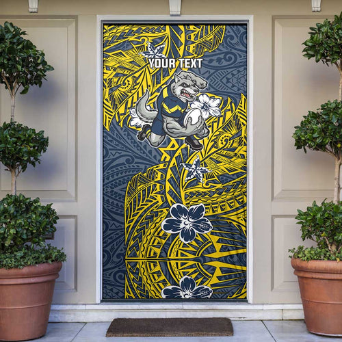 Personalised North Queensland Cowboys Door Cover Polynesian Tribal Pattern With Rugby Bull Mascot Art