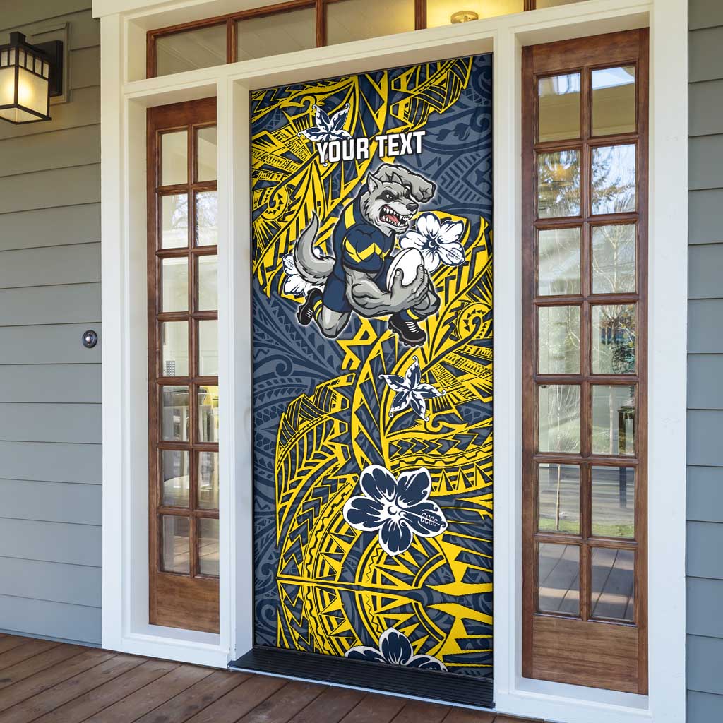 Personalised North Queensland Cowboys Door Cover Polynesian Tribal Pattern With Rugby Bull Mascot Art