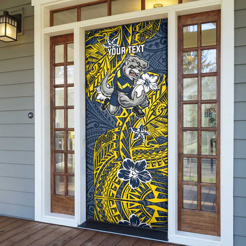 Personalised North Queensland Cowboys Door Cover Polynesian Tribal Pattern With Rugby Bull Mascot Art