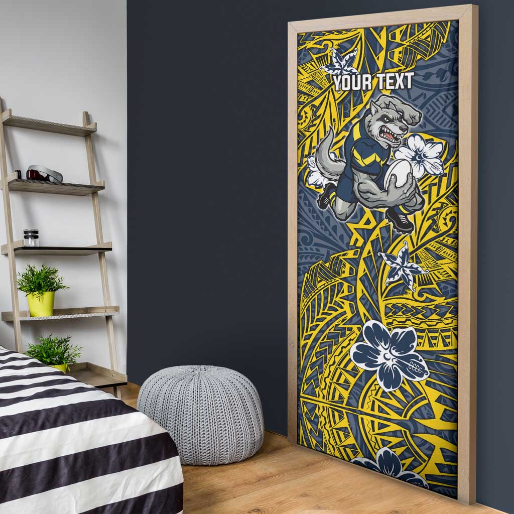 Personalised North Queensland Cowboys Door Cover Polynesian Tribal Pattern With Rugby Bull Mascot Art